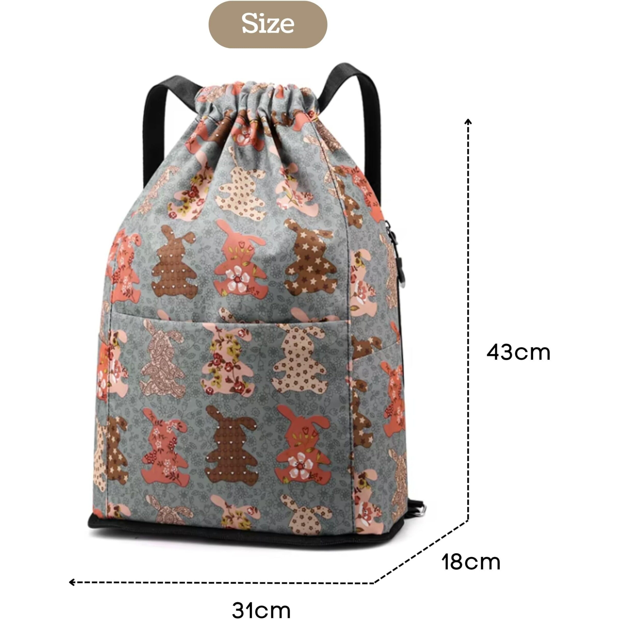 Karrier Drawstring Bag, Gym Bag Sackpack Travel Sports Beach Backpack For Men Women (Sackpack, Rabbit)