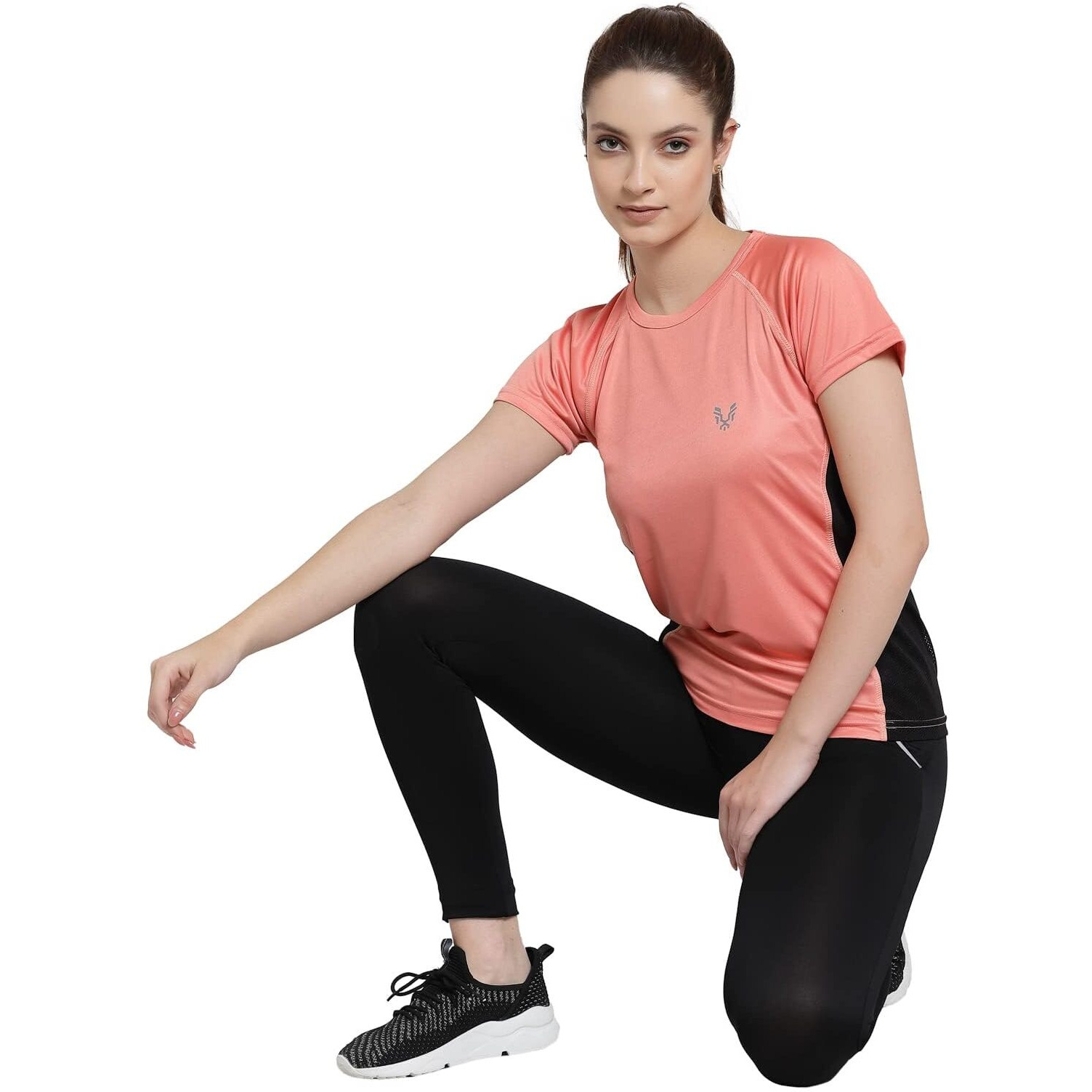 Uzarus Womens Dry Fit Workout Top Sports Gym T-Shirt (In, Alpha, 2Xl, Peach Orange)