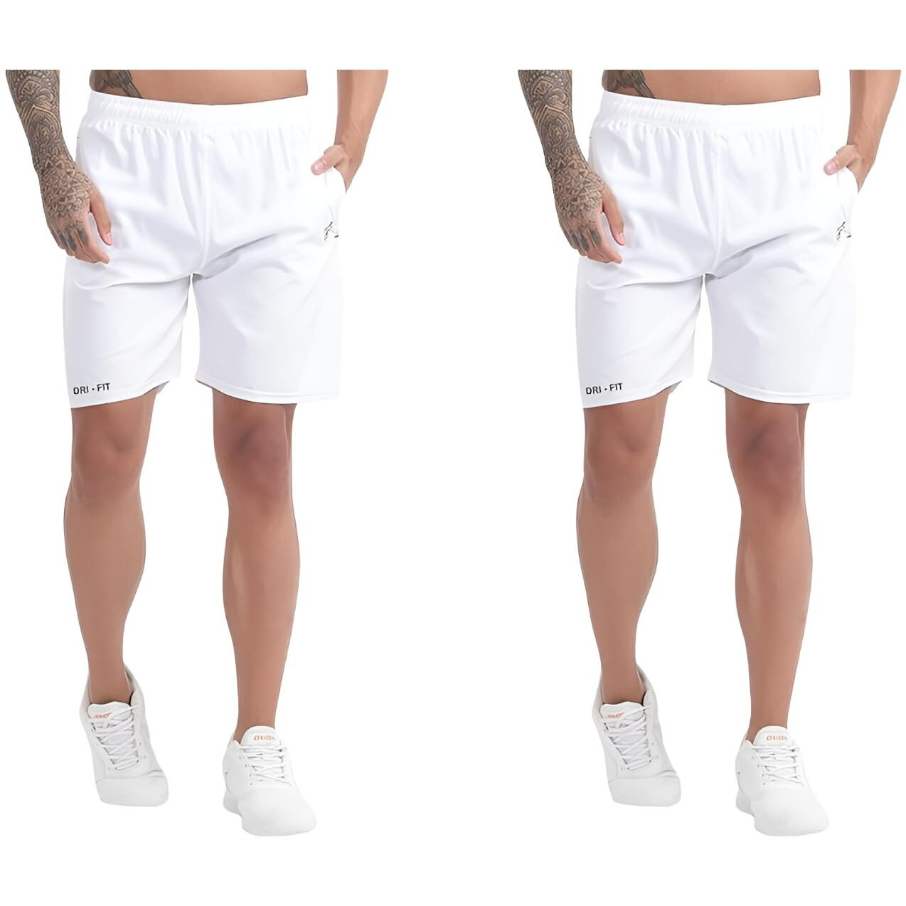 Blue Star Shark Athletic Sports Shorts For Men With Zip Pockets And Elastic Waistband Quick Dry Lightweight Activewear Combo - Pack Of 2 (Color White And White, SizeM)