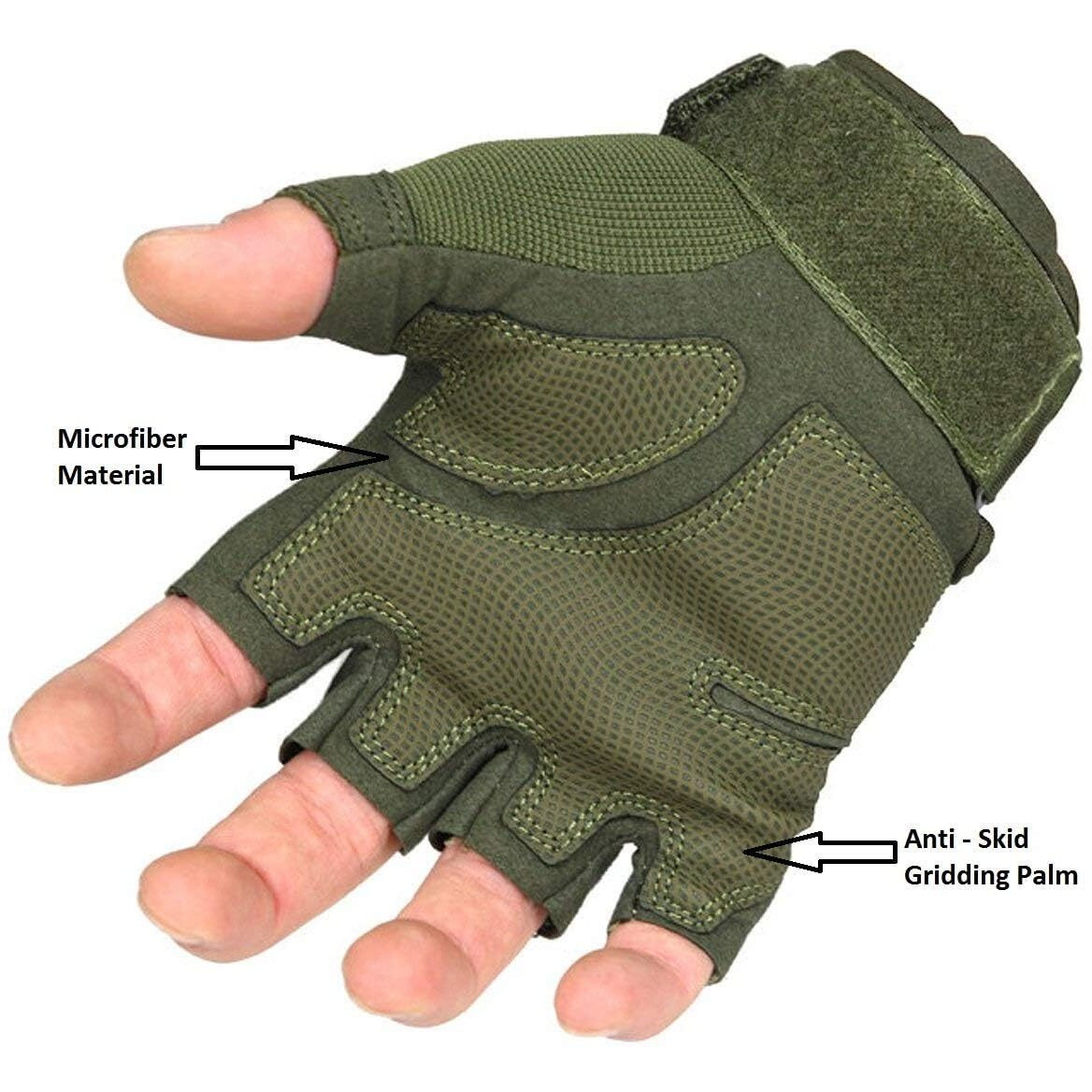 Keepcart Nylon Tactical Half Finger Gloves For Sports, Hiking, Cycling, Travelling, Camping, Outdoor, Motorcycle Riding Fingerless Half Finger Men Women Work Outdoor Gloves , Green