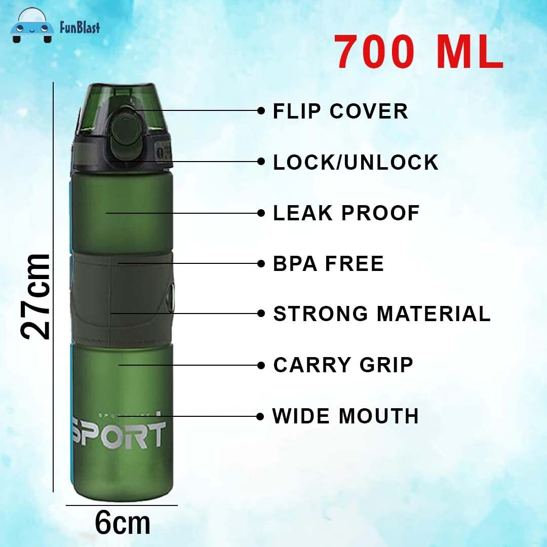Funblast Polypropylene Water Bottle - Unbreakable Water Bottle With Sipper&Straw - Bpa Free Drinking Bottle,Leak-Proof Water Bottle For Office,Sports,School,Gym,Yoga - (Green, 700 Ml)