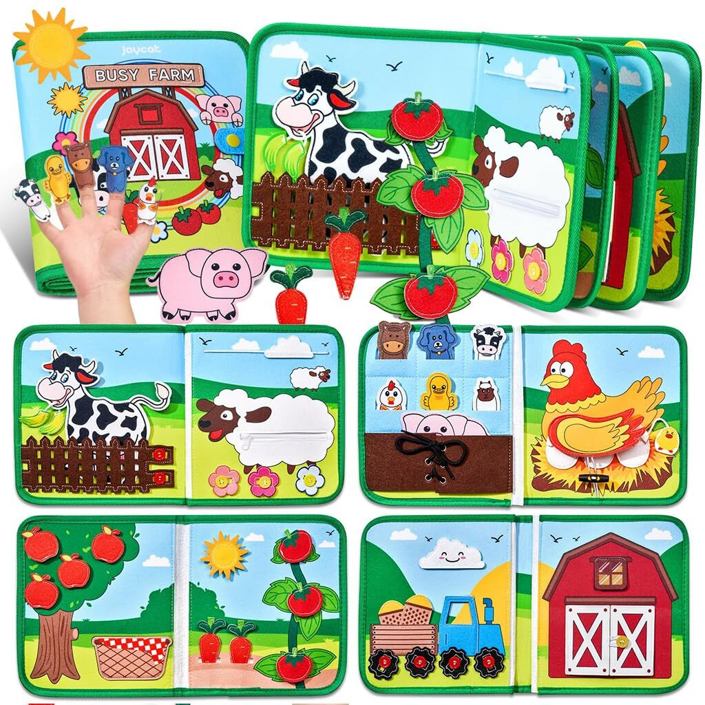 Patpat Farm Toddler Busy Board, Montessori Toys For Boys Girls 1 2 3 4 Year Old, Educational Quiet Activity Book With Knowledge With Life Skills, Toddlers Travel Toys For Airplane Car