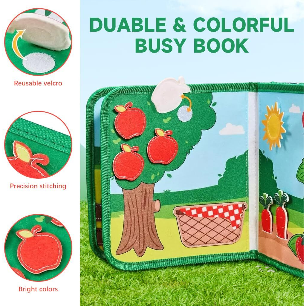 Patpat Farm Toddler Busy Board, Montessori Toys For Boys Girls 1 2 3 4 Year Old, Educational Quiet Activity Book With Knowledge With Life Skills, Toddlers Travel Toys For Airplane Car