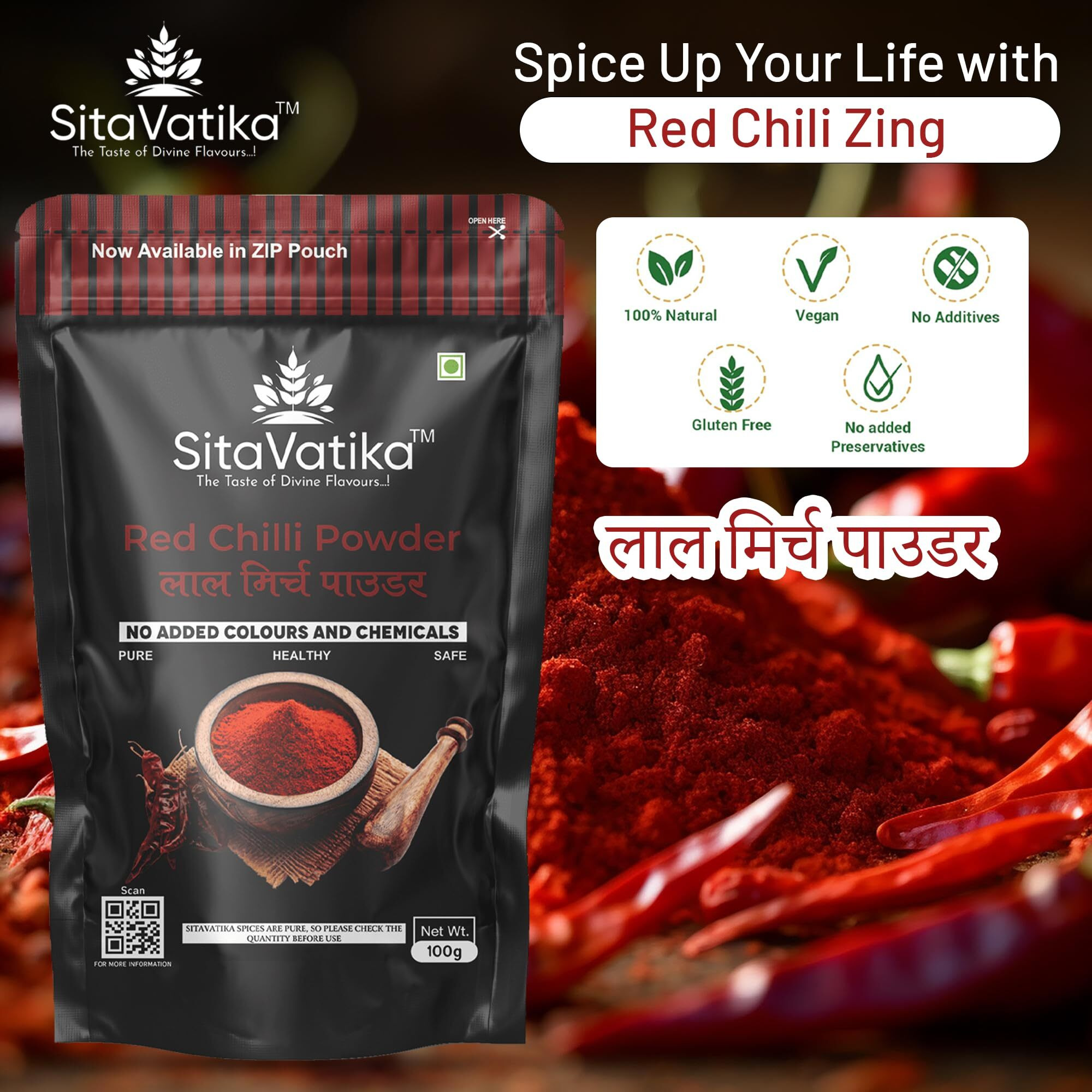 Sitavatika Natural Red Chilli Powder 400Gm With Good Spicy Taste And Colorful Spices Lal Mirch Powder For Spicing Up Food No Added Colours And Chemical Pack Of 2 X 200Gm