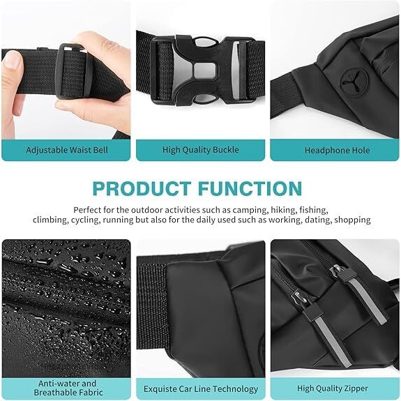Handcuffs Bags For Men & Women| Waist Bag | Money Bag | Pouch | Fanny Pack | Travel | Side Bags | Headphone Hole | Adjustable Strap | Hiking | Camping | Running | Sports | Outdoor (Black)