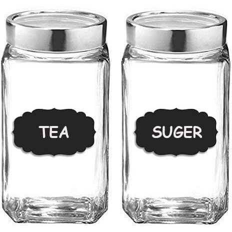 Brezzycloud Classic Glass Airtight Kitchen Storage Container With See Through Cap Lid For Tea Coffee & Sugar, Dry Fruit Jars, Storage Box, Set Of 2 (Clear)