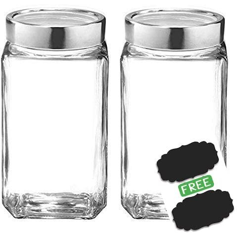 Brezzycloud Classic Glass Airtight Kitchen Storage Container With See Through Cap Lid For Tea Coffee & Sugar, Dry Fruit Jars, Storage Box, Set Of 2 (Clear)
