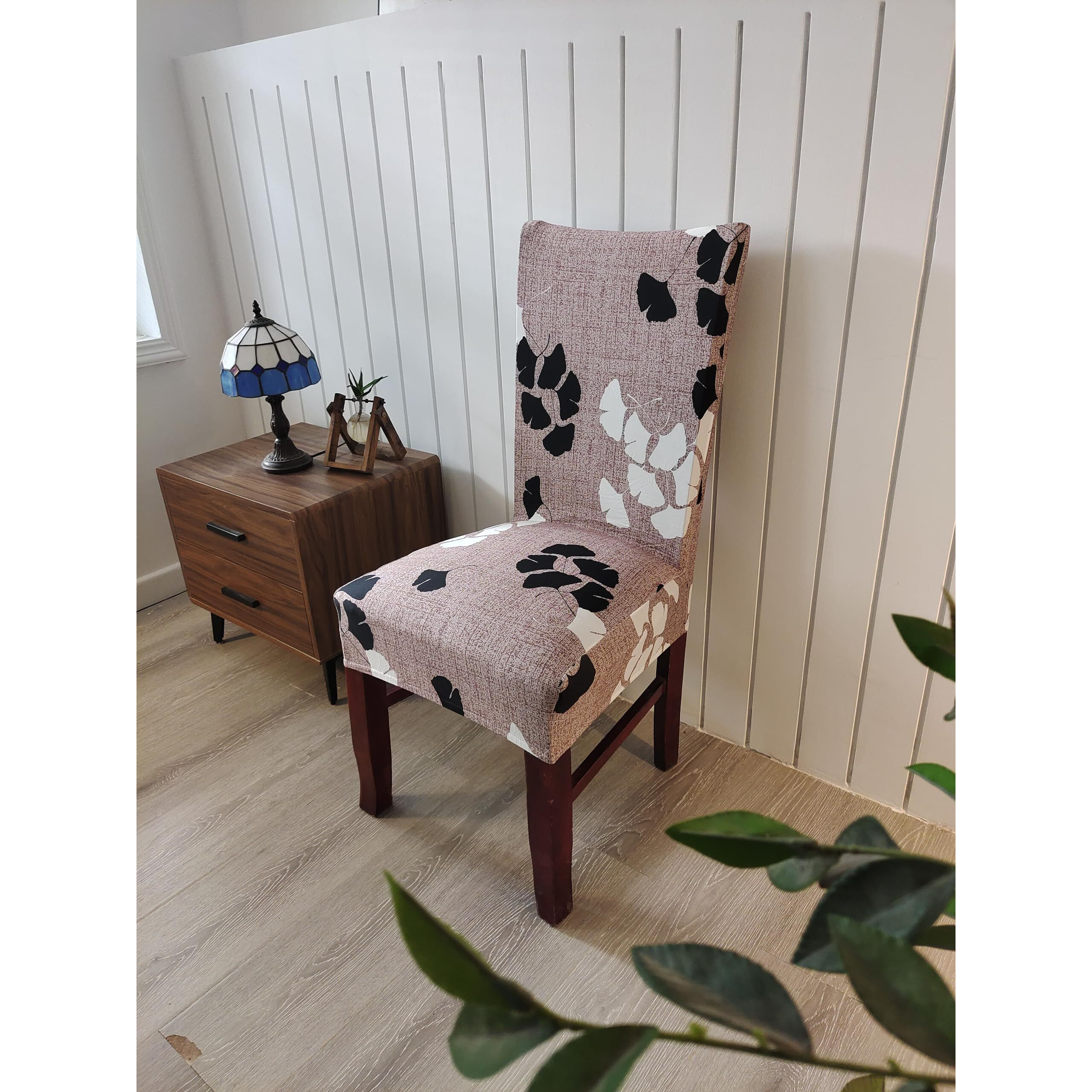 Styleys Elastic Chair Cover Stretch Removable Washable Short Dining Chair Cover Protector Seat Slipcover (Set Of 1, Maple Coffee, Sd-3178)