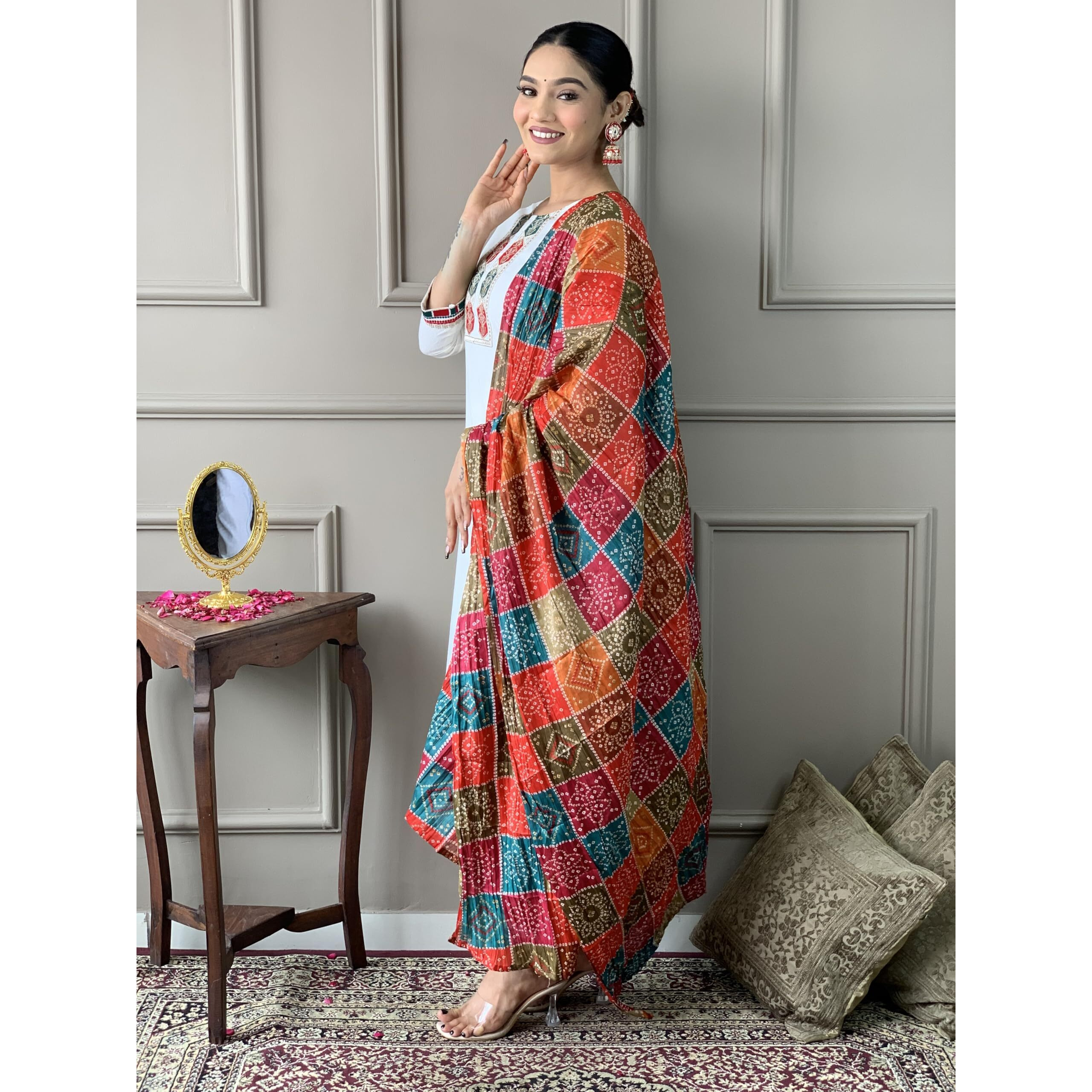 Naixa Women's Off White Viscose Embroidered Straight Kurta With Viscose Pant And Silk Blend Printed Dupatta Sets (Nx-488-Offwhite-Xxl)