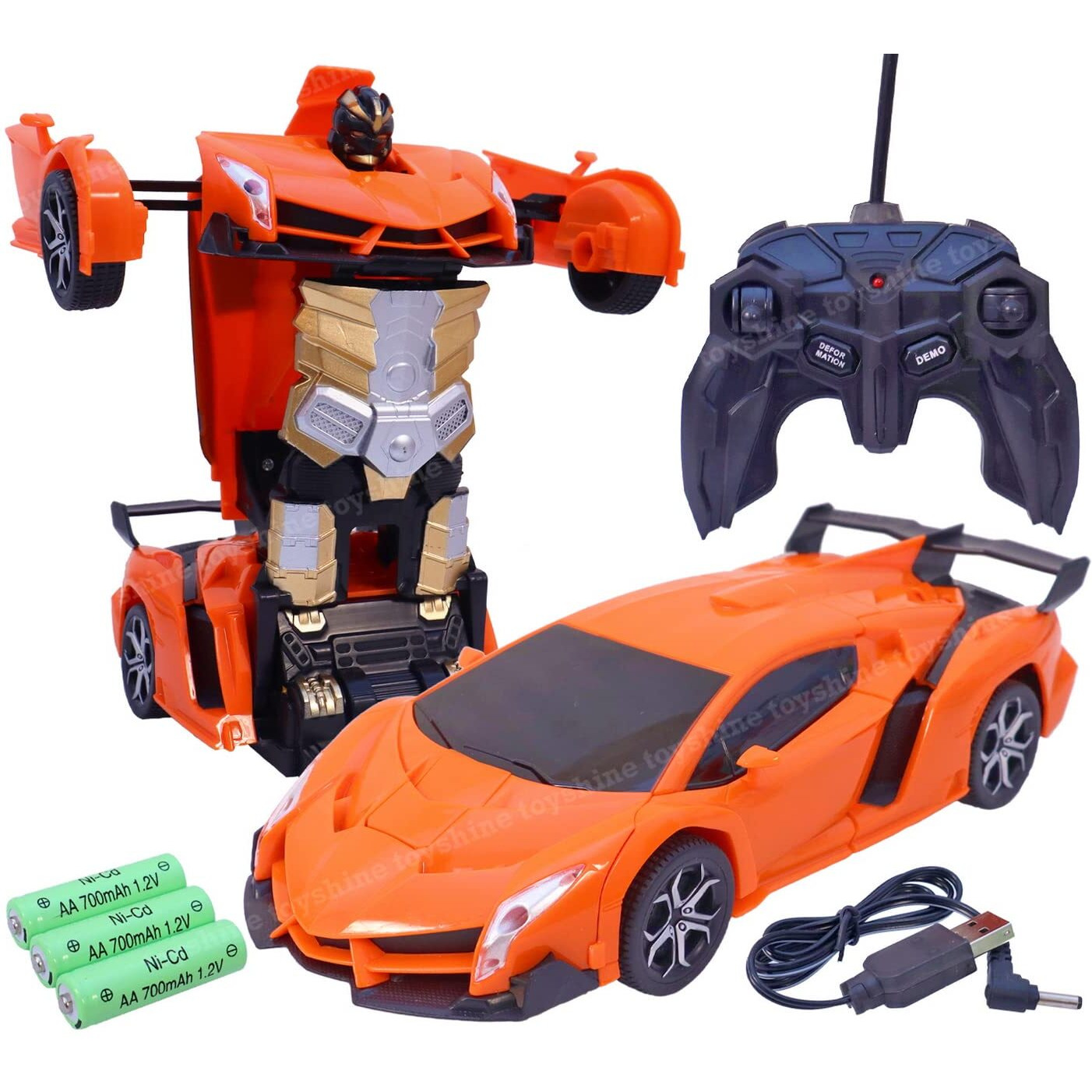 Toyshine Big Size 118 Remote Control Car To Robot Transforming Car Toy, Rechargeable- Orange- Model Sports, Kid