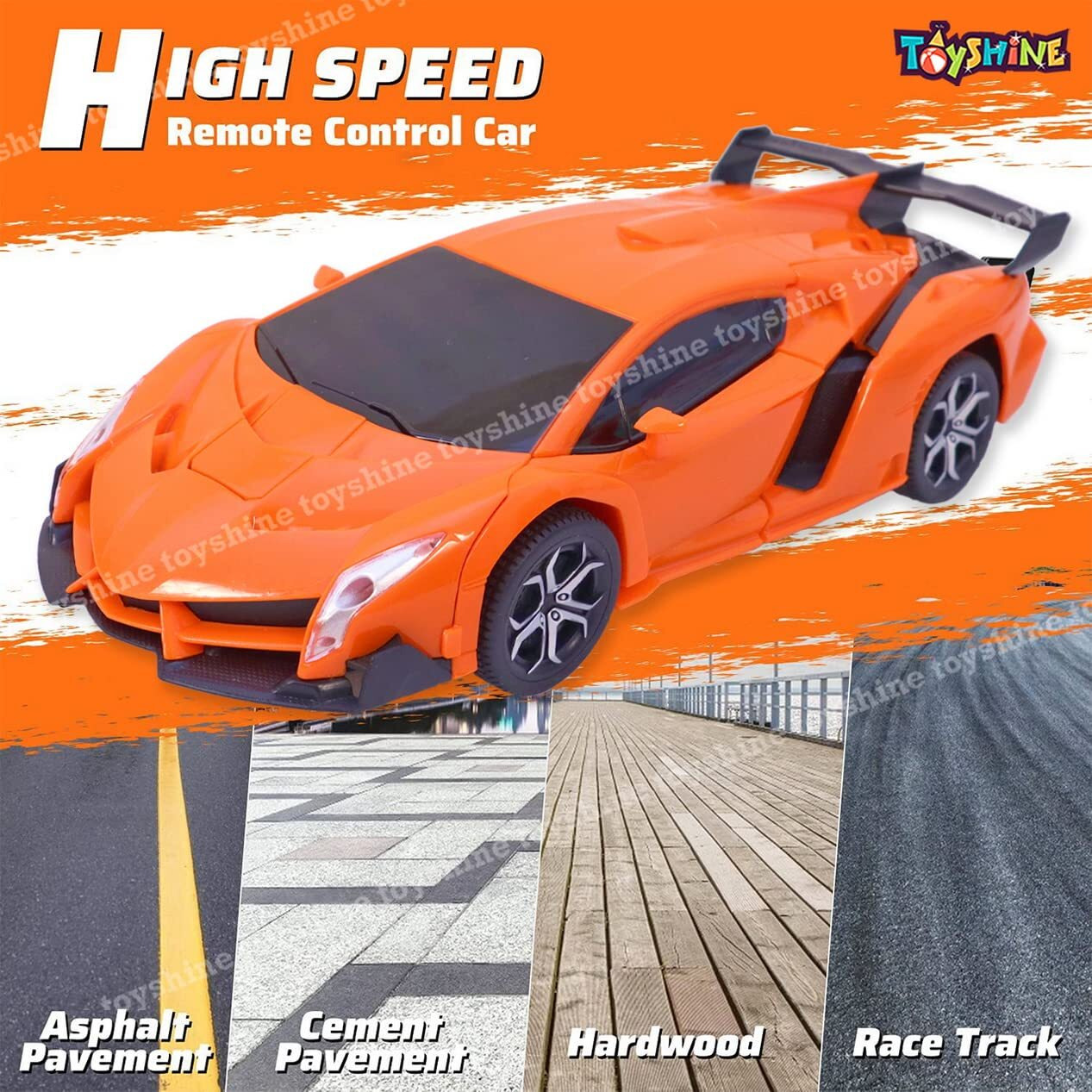 Toyshine Big Size 118 Remote Control Car To Robot Transforming Car Toy, Rechargeable- Orange- Model Sports, Kid