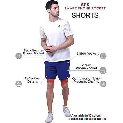 Truerevo 2 In 1 Running Sports Shorts For Men With Mobile Phone Pocket Light Weight Quick Dry Fabric For Gym Athletic(161115Q_Mknsblu_Xl_Blue_Xl)