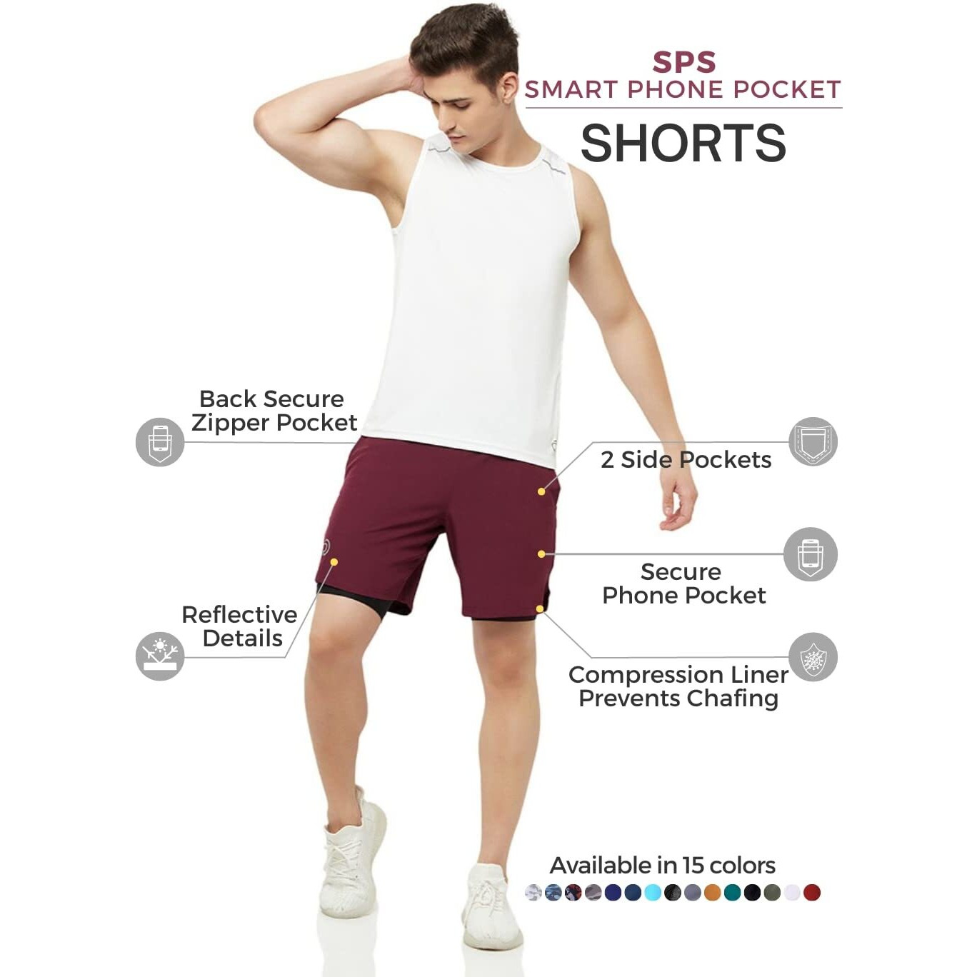 Truerevo MenS 2 In 1 Running Shorts With Phone Pocket | Lightweight Quick-Dry Running Shorts | Double Layer | Athletic | Running, Training, Cricket, & Sports Maroon Black