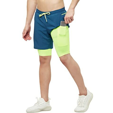 Truerevo 2 In 1 Running Sports Shorts For Men With Mobile Phone Pocket Light Weight Quick Dry Fabric For Gym Athletic(161115Blutl_Xl_Blue_Xl)