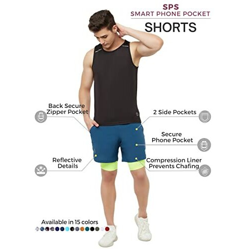 Truerevo 2 In 1 Running Sports Shorts For Men With Mobile Phone Pocket Light Weight Quick Dry Fabric For Gym Athletic(161115Blutl_Xl_Blue_Xl)