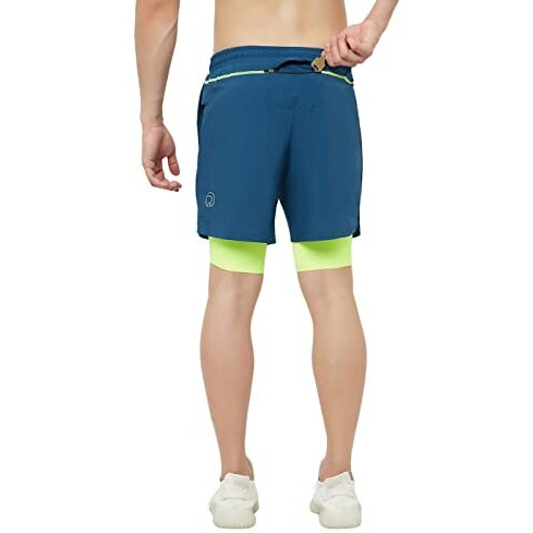 Truerevo 2 In 1 Running Sports Shorts For Men With Mobile Phone Pocket Light Weight Quick Dry Fabric For Gym Athletic(161115Blutl_Xl_Blue_Xl)