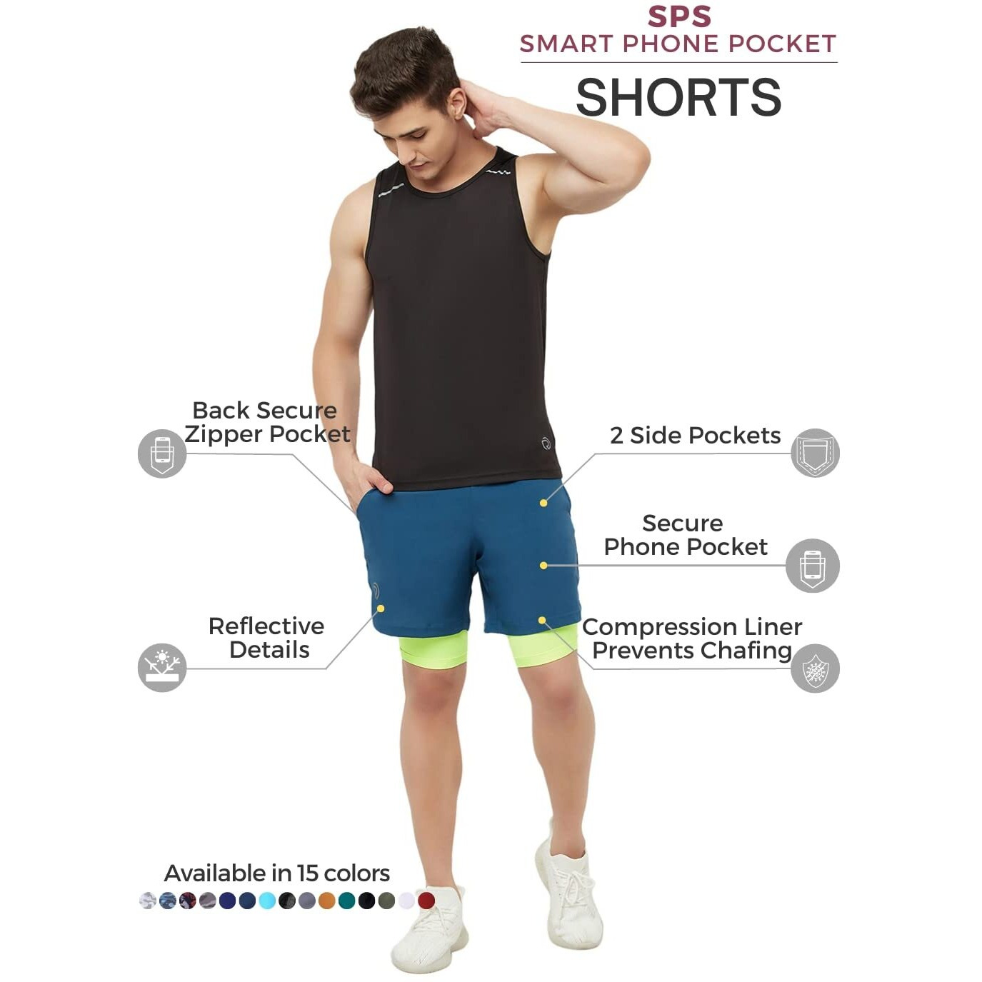 Truerevo 2 In 1 Running Sports Shorts For Men With Mobile Phone Pocket Light Weight Quick Dry Fabric For Gym Athletic(161115Blutl_Xxl_Blue_Xxl)