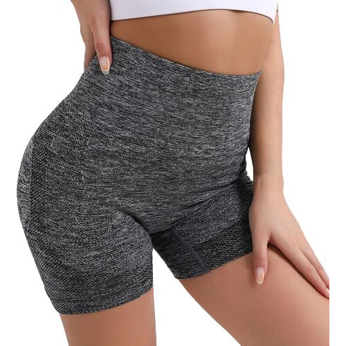Fshway Women's Gym Shorts Booty Scrunch High Wasit Seamless Sports Shorts Workout Push Up Shorts Cycling Fitness Running Shorts (In, Alpha, L, Regular, Grey)