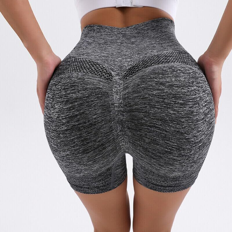 Fshway Women's Gym Shorts Booty Scrunch High Wasit Seamless Sports Shorts Workout Push Up Shorts Cycling Fitness Running Shorts (In, Alpha, L, Regular, Grey)