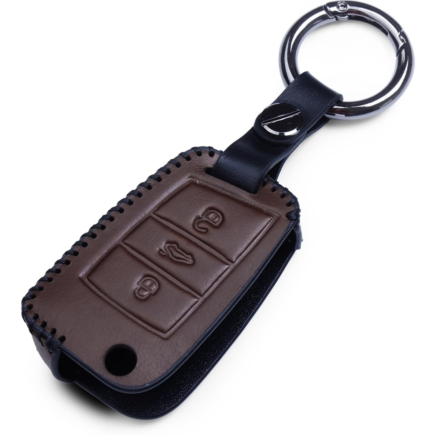 Jvcv Soft Handmade Leather Key Cover Compatible With Skoda Kylaq Slavia Kushaq Taigun Tiguan Virtus Octavia Kodiaq Superb Folding Key (Brown)