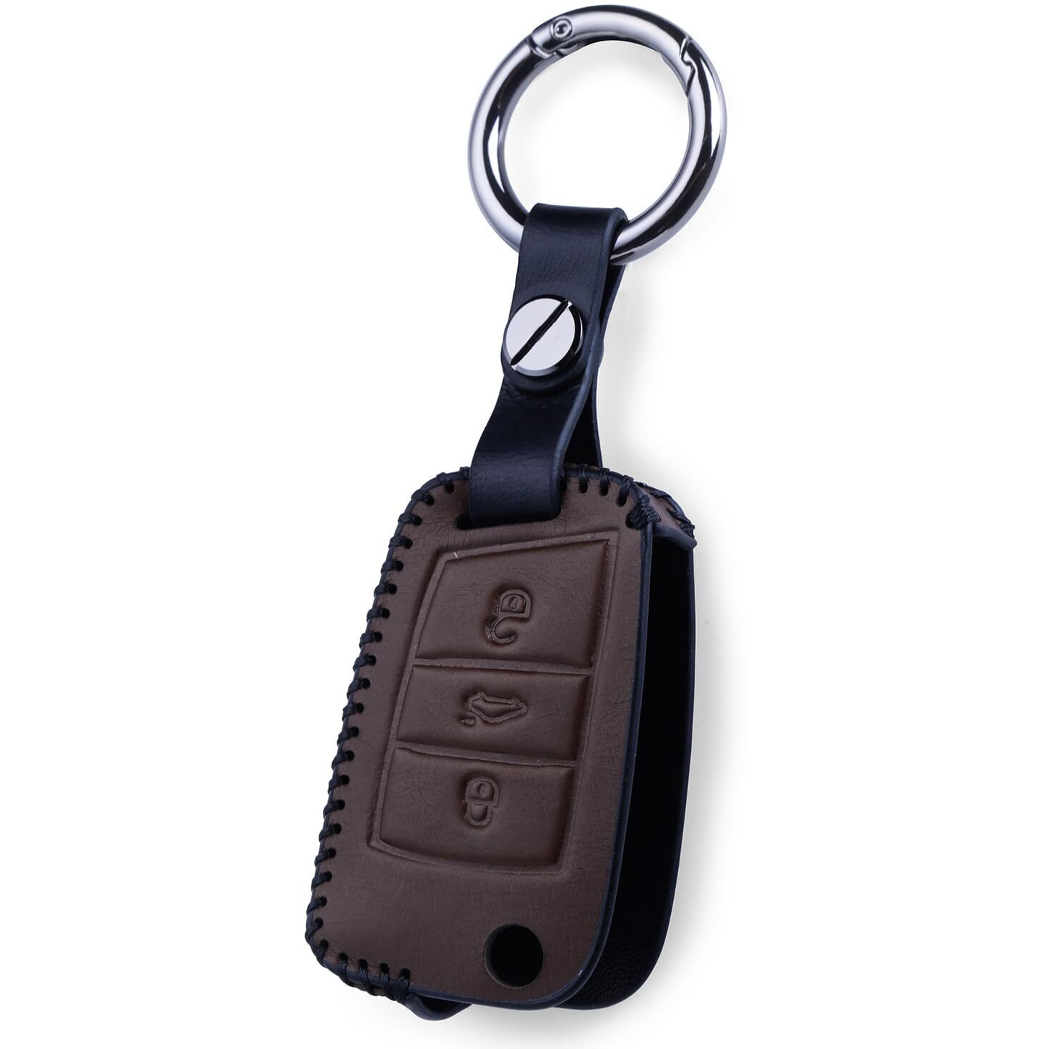 Jvcv Soft Handmade Leather Key Cover Compatible With Skoda Kylaq Slavia Kushaq Taigun Tiguan Virtus Octavia Kodiaq Superb Folding Key (Brown)