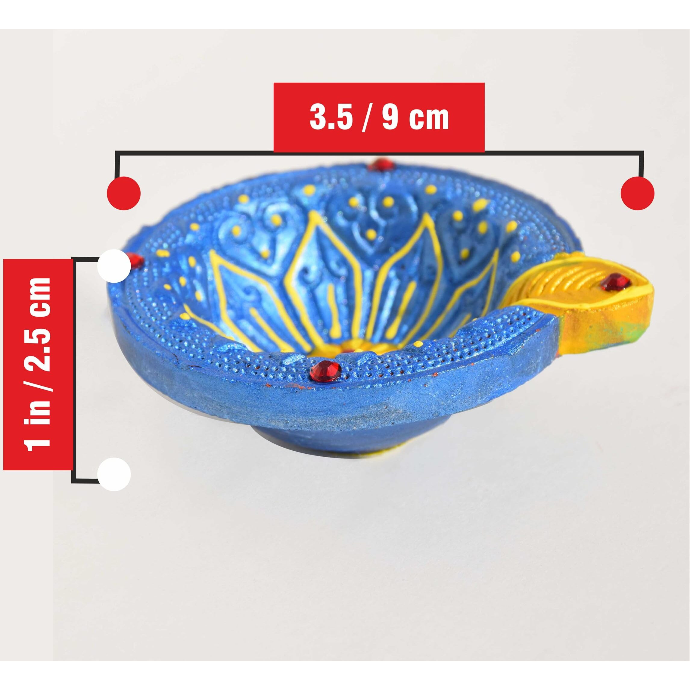Pure Source India Decorative Terracotta Handmade Design Diya Suitable For Diwali, Festive Occasion, Pooja/Mandir/Temple (3 X 3.5 X 1 Inch) (Multicolour) (24 Pcs)