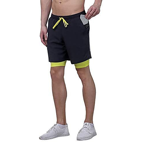 Truerevo 2 In 1 Running Sports Shorts For Men With Mobile Phone Pocket Light Weight Quick Dry Fabric For Gym Athletic(161115Drkgry_Xl_Grey_Xl)
