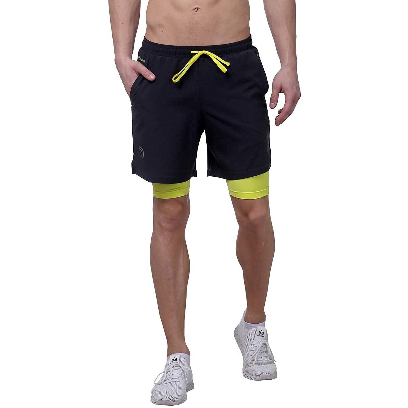 Truerevo 2 In 1 Running Sports Shorts For Men With Mobile Phone Pocket Light Weight Quick Dry Fabric For Gym Athletic(161115Drkgry_Xl_Grey_Xl)