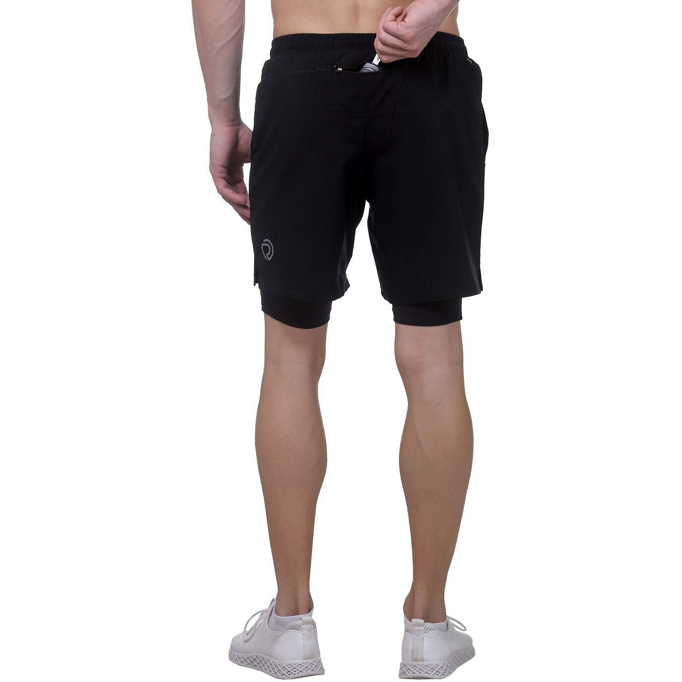 Truerevo 2 In 1 Running Sports Shorts For Men With Mobile Phone Pocket Light Weight Quick Dry Fabric For Gym Athletic(161115Q_Blkblk_L_Black_L)