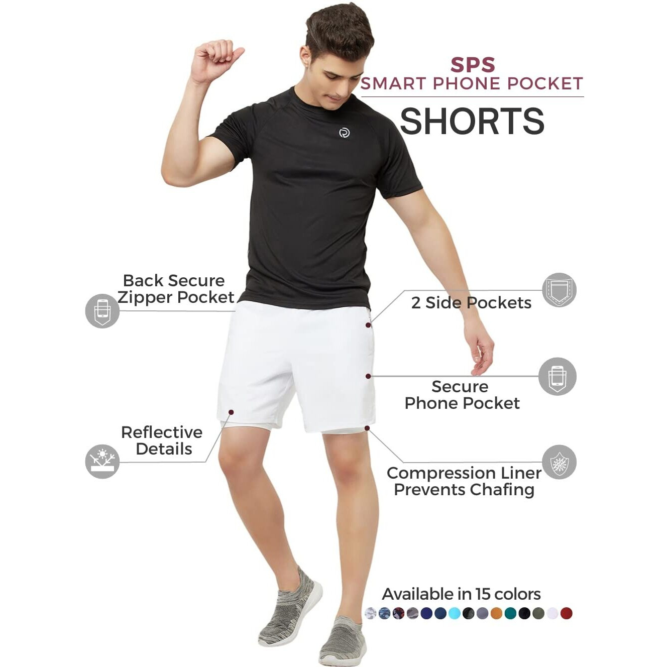 Truerevo 2 In 1 Running Sports Shorts For Men With Mobile Phone Pocket Light Weight Quick Dry Fabric For Gym Athletic(161115Wht_L_White_L)