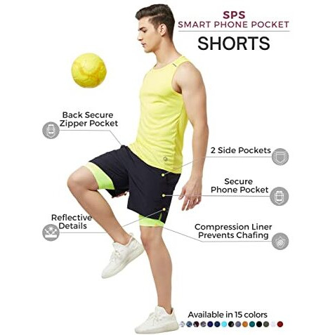 Truerevo 2 In 1 Running Sports Shorts For Men With Mobile Phone Pocket Light Weight Quick Dry Fabric For Gym Athletic(161115Drknvy_S_Blue_S)