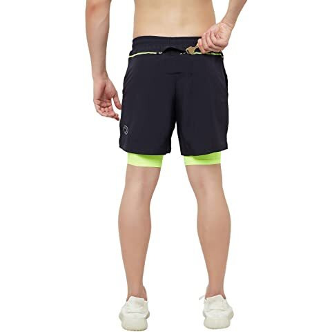 Truerevo 2 In 1 Running Sports Shorts For Men With Mobile Phone Pocket Light Weight Quick Dry Fabric For Gym Athletic(161115Drknvy_S_Blue_S)