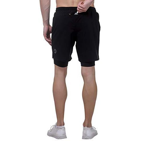 Truerevo 2 In 1 Running Sports Shorts For Men With Mobile Phone Pocket Light Weight Quick Dry Fabric For Gym Athletic(161115Q_Blkblk_S_Black_S)