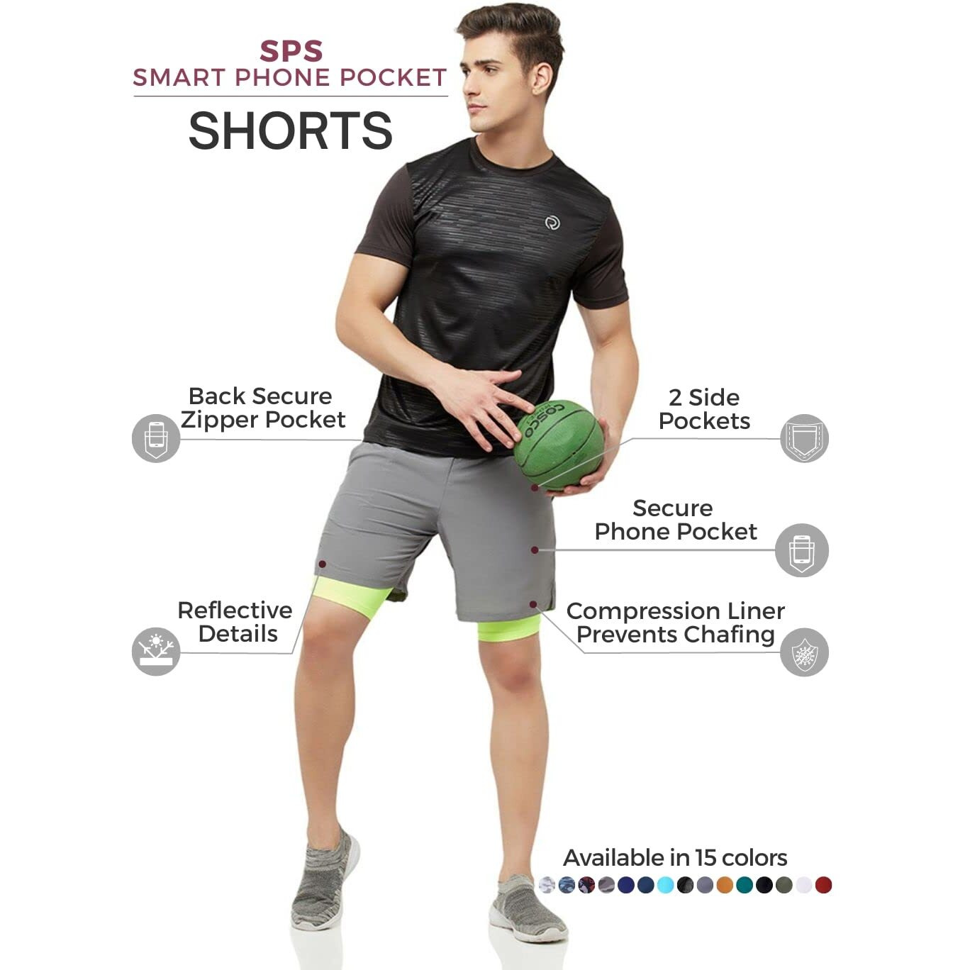 Truerevo 2 In 1 Running Sports Shorts For Men With Mobile Phone Pocket Light Weight Quick Dry Fabric For Gym Athletic(161115Q_Ltgry_S_Grey_S)