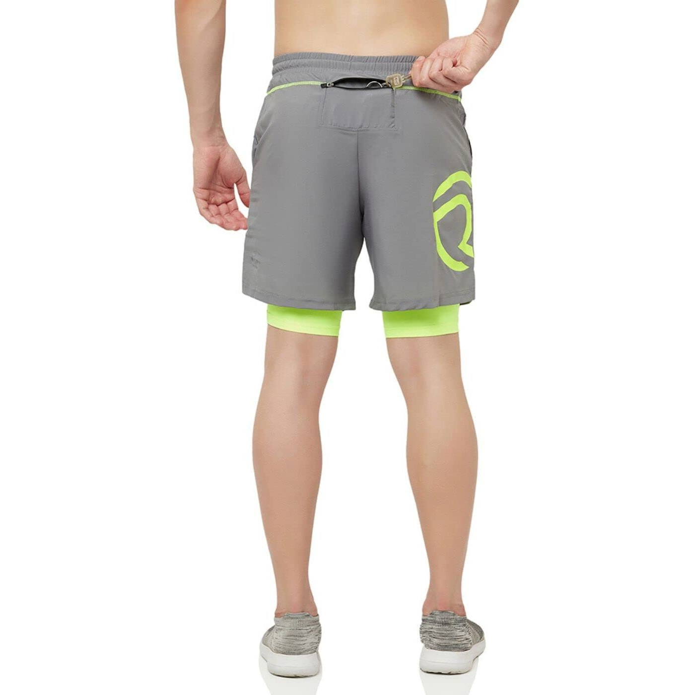 Truerevo 2 In 1 Running Sports Shorts For Men With Mobile Phone Pocket Light Weight Quick Dry Fabric For Gym Athletic(161115Q_Ltgry_S_Grey_S)