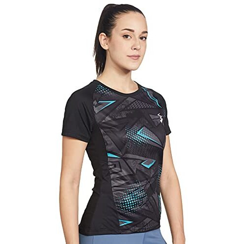 Campus Sutra Graphic Print Women Round Neck Black Sports Jersey(Az18Csj_Jrsub03_W_Pln_Bl_Az_M)