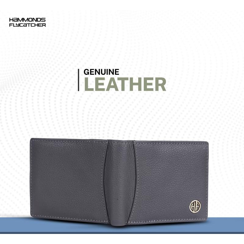 Hammonds Flycatcher Wallet For Men Leather Original, Men Wallet, Leather Wallet For Men Stylish Wallets For Man, Mens Wallet Leather, 6 Card Slots, Purse For Men Branded, Gift For Men - Grey