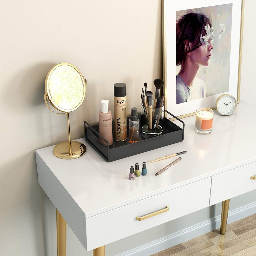 Rollyware Bathroom Vanity Tray, Kitchen/Bathroom Countertop Storage Shelf Organizer,Coffee Table Decorative Tray Cosmetic Organizer Display Holder, Black (2, Black Tray)