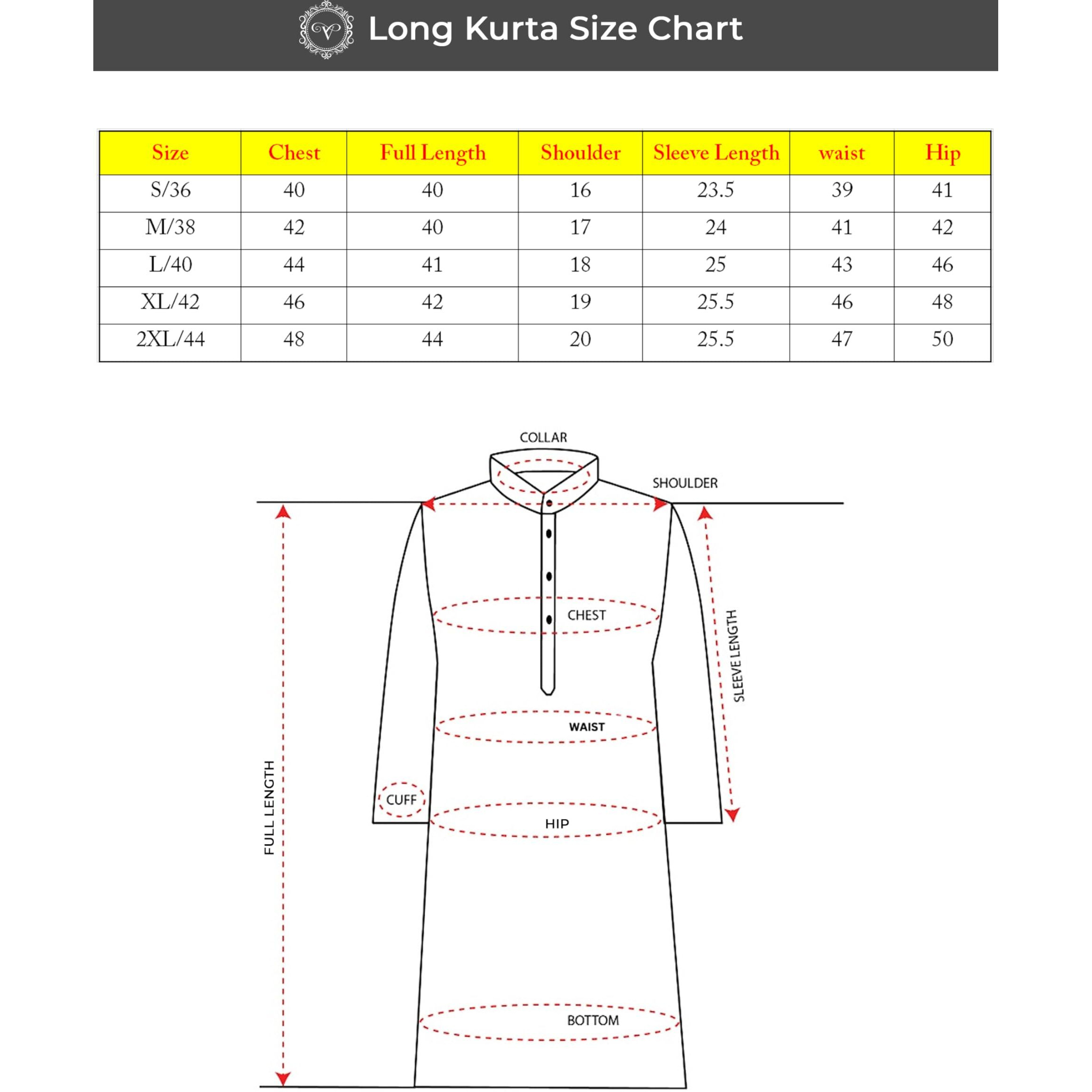 Vardha Men's Cotton Chikankari Embroidered And Sequence Full Sleeve Knee Length Casual Kurta For All Occations Like Wedding, Office & Events (Mk_34_M_Lk) Light Blue