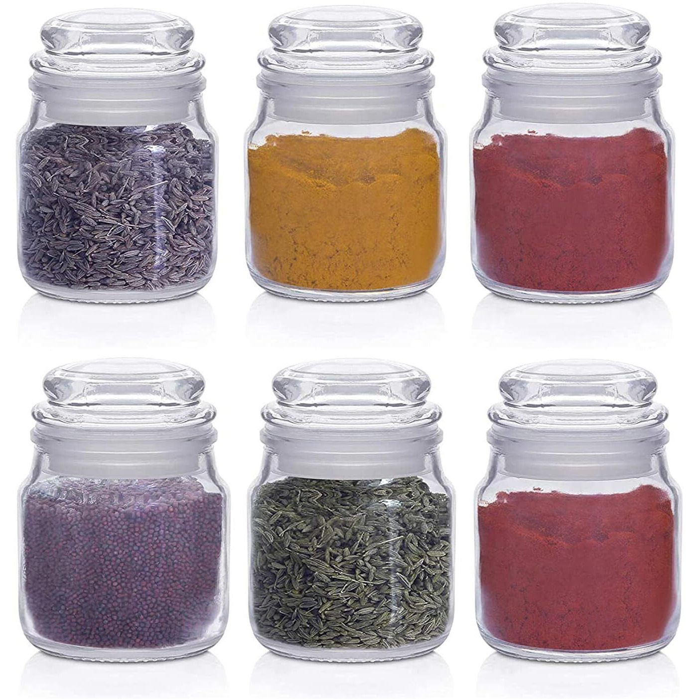 Feelopie Clear Glassjars With Airtight Rubberised Silicone Stopper Dome Lids Kitchen Pudding Jar Store Yogurt Salt,Spices,Herbs,Masala,Chatni,Sugartea,Coffee Usein Food Decoration(150Ml,Set Of 4)