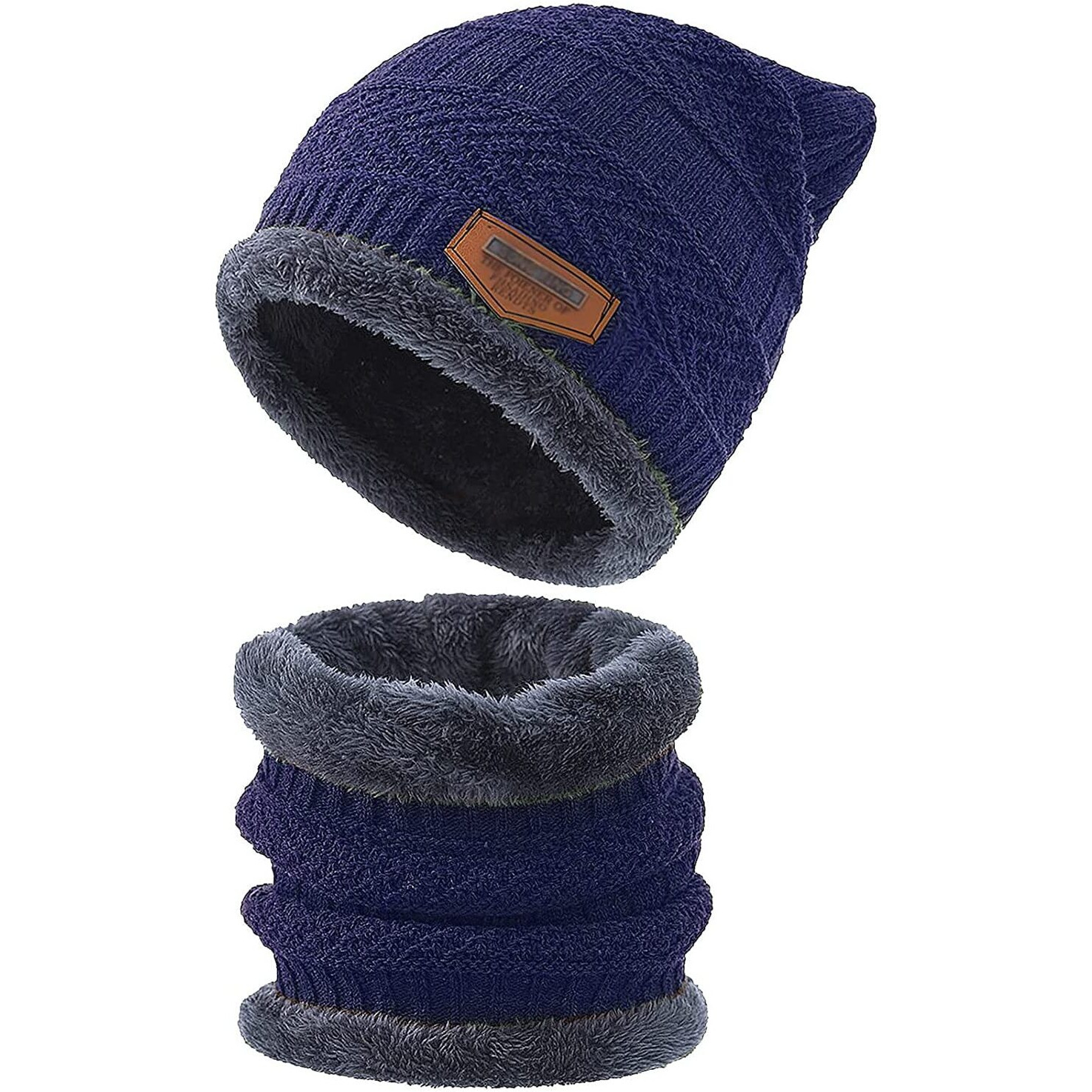 Wearslim Wool Premium Warm Casual Style Knit Hats, Skull Cap With Neck Warmer Winter Wear Beanie Hats Scarf Set For Men And Women - Blue, One Size
