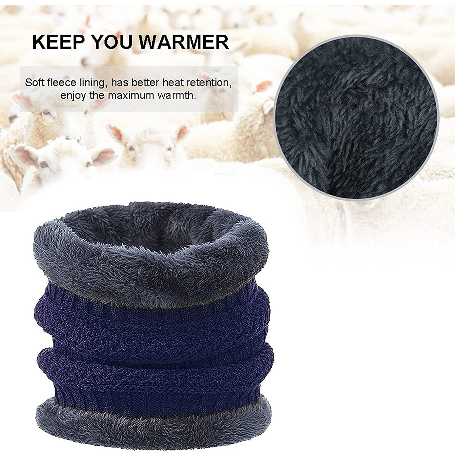 Wearslim Wool Premium Warm Casual Style Knit Hats, Skull Cap With Neck Warmer Winter Wear Beanie Hats Scarf Set For Men And Women - Blue, One Size