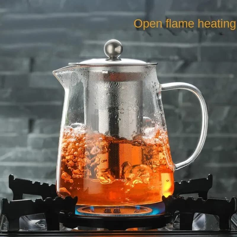 Ankul Borosilicate Round Glass Tea Pot With Heat Resistant Stainless Steel Infuser Perfect For Tea And Coffee Maker, Clear Glass Kettle (Round 450Ml)