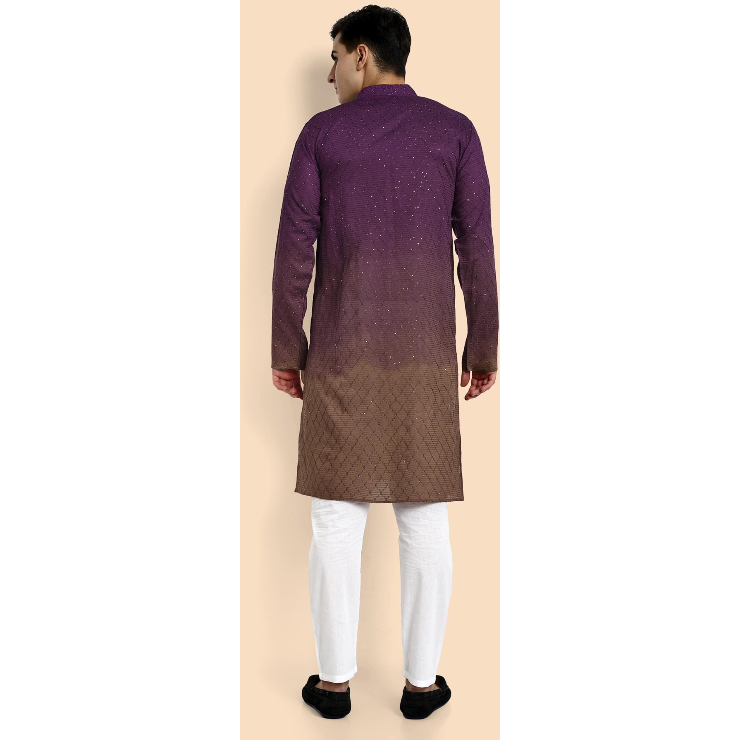 Vardha Men's Cotton Chikankari Embroidered And Sequence Full Sleeve Knee Length Casual Kurta For All Occations Like Wedding, Office & Events (Mk_39_Xl_Lk)