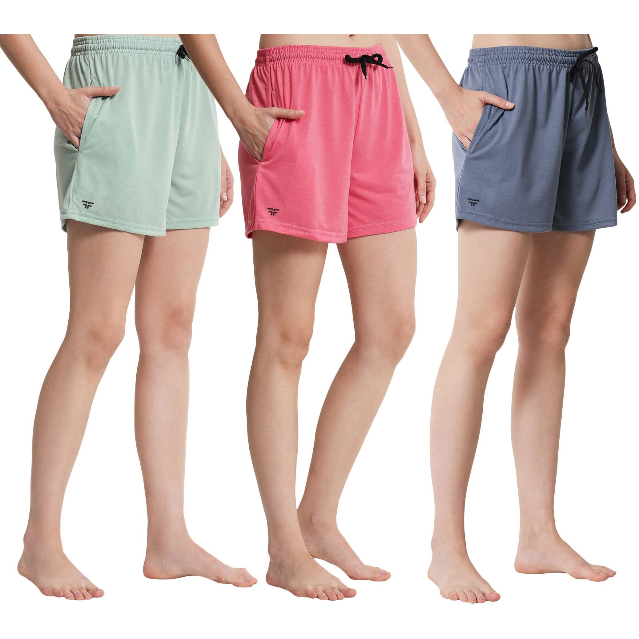 Fflirtygo Women's Shorts | Shorts For Women Short Pant For Women | Bluish Grey, Pista Green & Pink Shorts | Women Shorts Night Wear | Sports Shorts For Woman Combo (Pack Of 3)