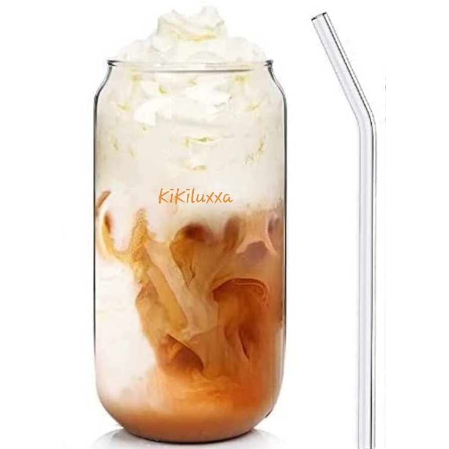 Kikiluxxa Bear Glass Can With Glass Straw Set Of 1 - Soda Cococola Glass Mug 510Ml Called Cold Coffee/Green Tea Cup With Straw Transparent (Cococola Glass 1)