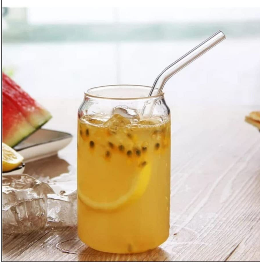 Kikiluxxa Bear Glass Can With Glass Straw Set Of 1 - Soda Cococola Glass Mug 510Ml Called Cold Coffee/Green Tea Cup With Straw Transparent (Cococola Glass 1)