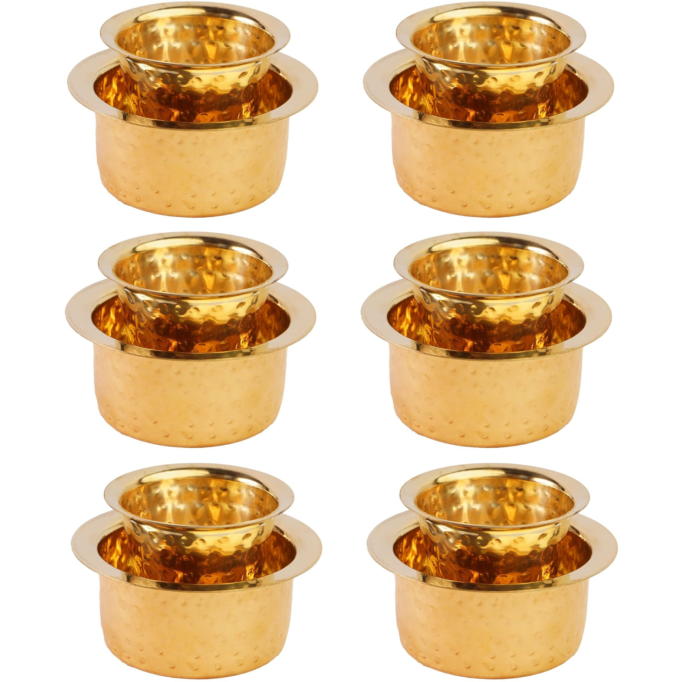 Thangam South Indian Brass Coffee Cup Dawara/Dabara & Tumbler For Serving Filter Coffee/Tea/Traditional Kumbakonam Brass Dabara - | Hammered Matt - 150Ml (Set Of 6)