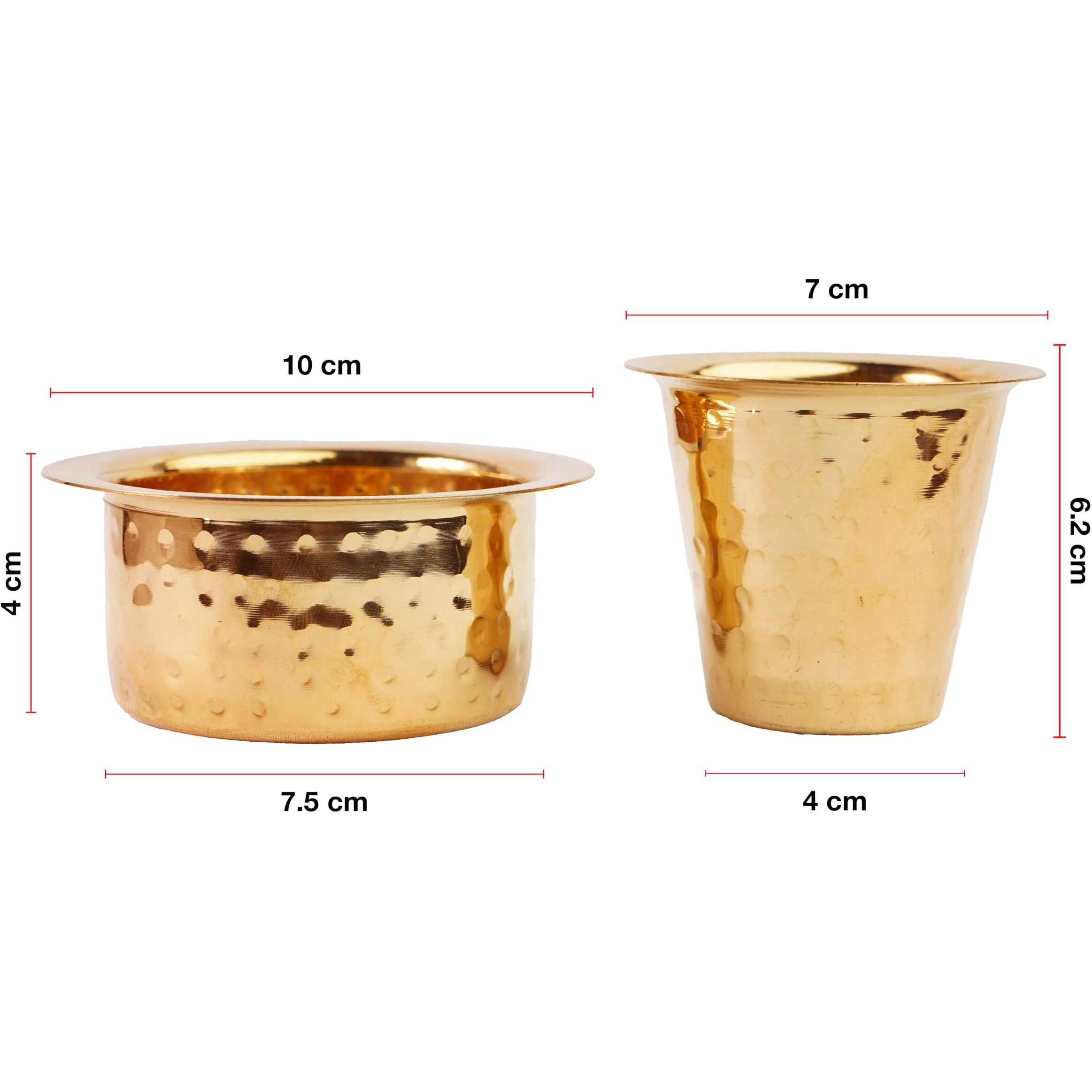 Thangam South Indian Brass Coffee Cup Dawara/Dabara & Tumbler For Serving Filter Coffee/Tea/Traditional Kumbakonam Brass Dabara - | Hammered Matt - 150Ml (Set Of 6)