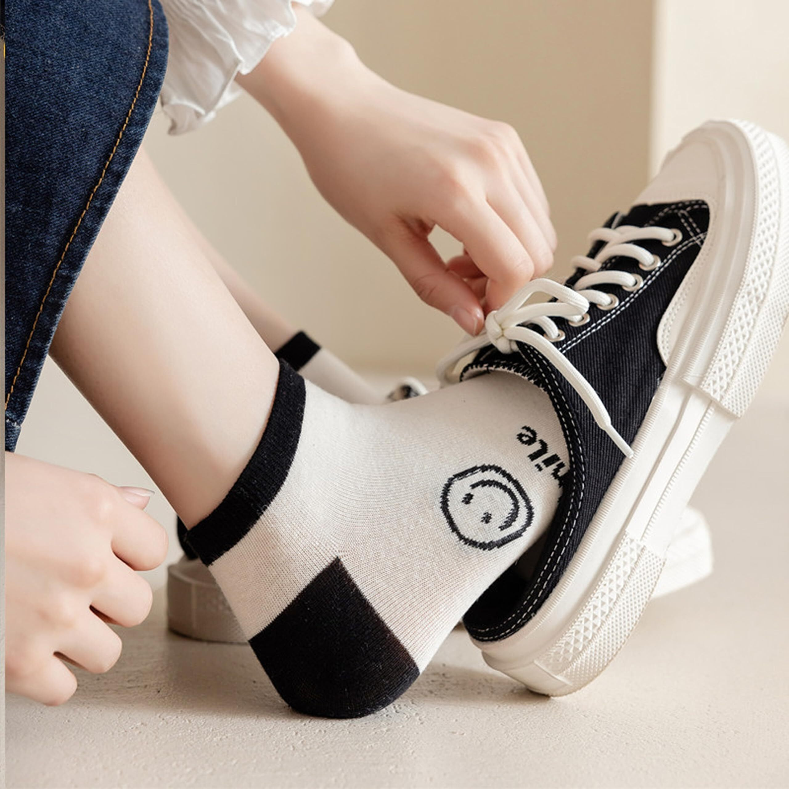 Sweet Caboodles Cotton Women's Ankle Socks For Casual & Sports Multicolor Odour Free Fancy Multi Design Socks Pack (In, Alpha, Free Size, Black Fun)